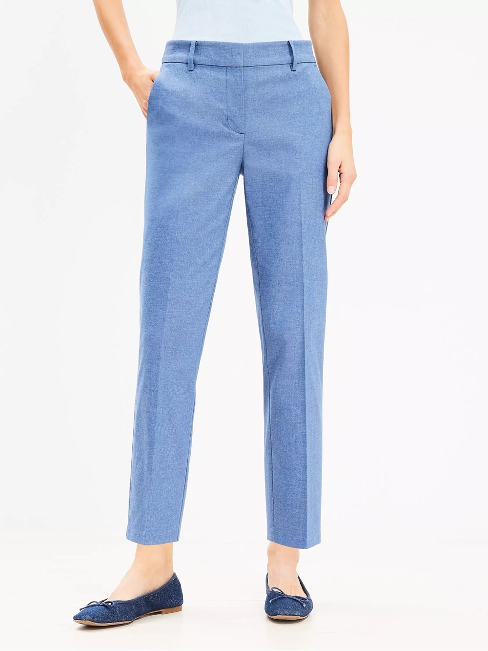 LOFT Riviera Slim Ankle Pants in Texture Blue Multi (8) - Picture 4 of 13